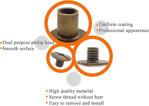 Miniatura 3 de Chicago Tornillos Kit surtido de remaches de cuero bronce, remaches de tornillo, cabeza Phillip ranurada, postes de encuadernación para libros,