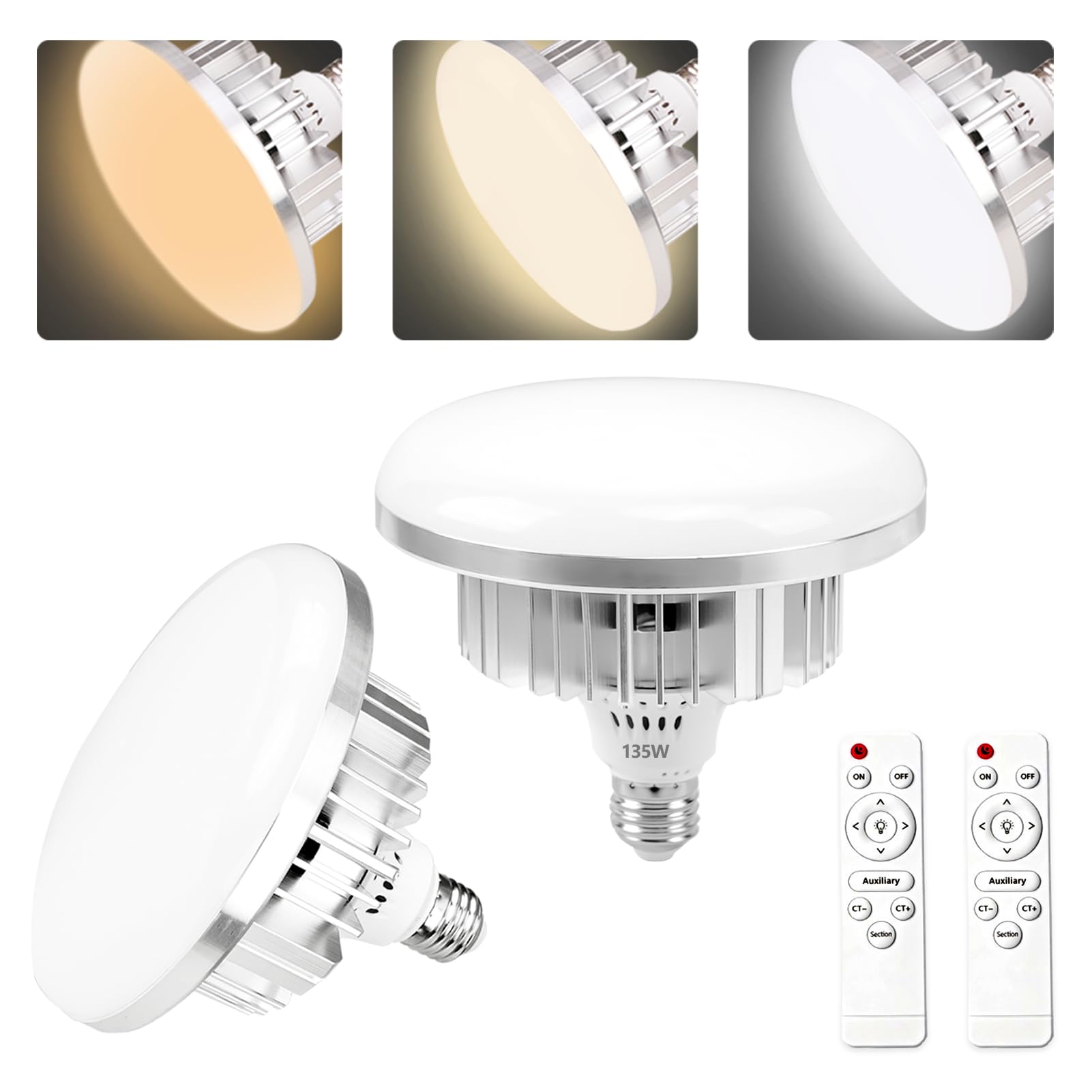 EMART 2Pack 135W Photography Light Bulb with Remote Control 3000-6500K Dimmable Color Temperature LED Bulbs in E26 E27