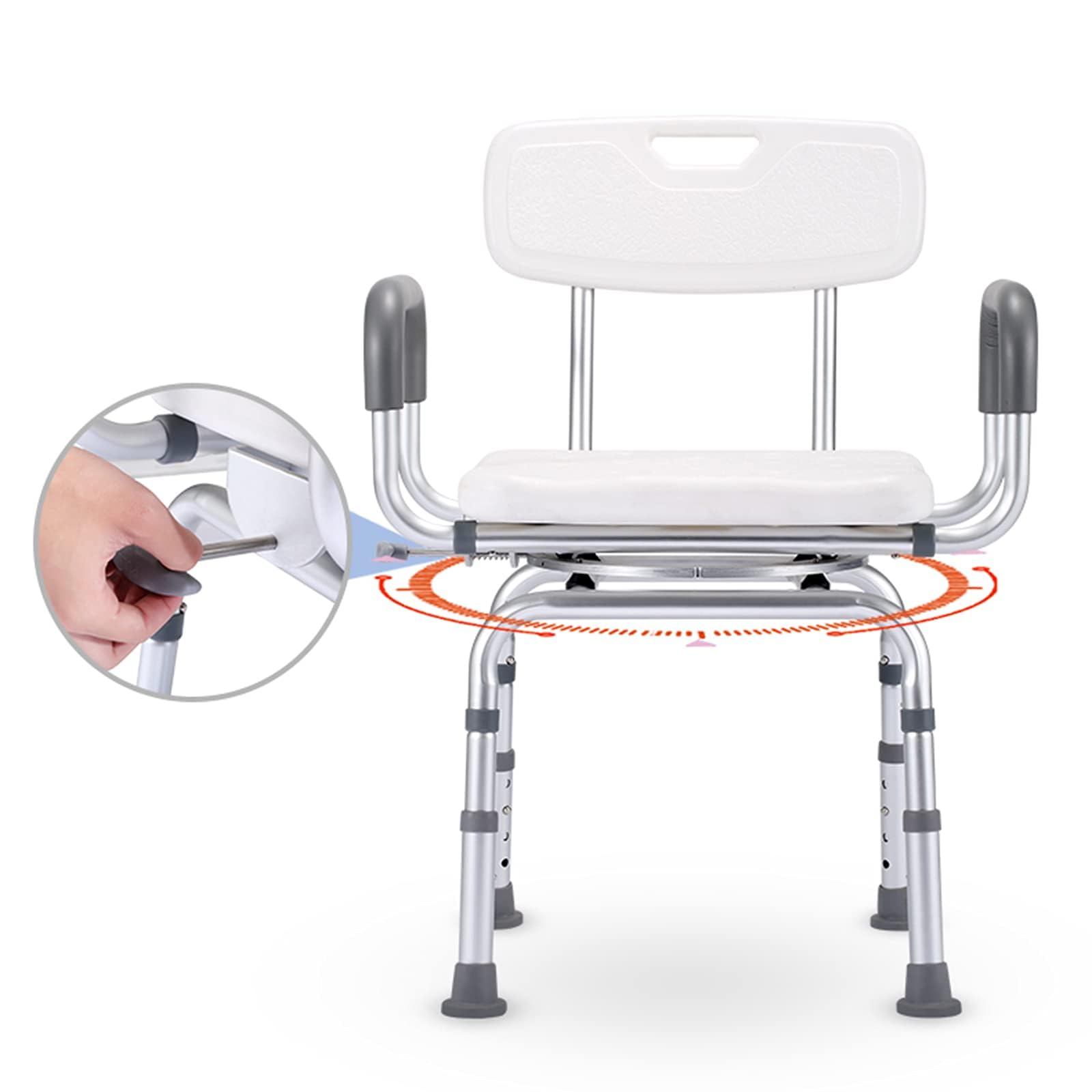 Seat Heavy Duty Swiweling Shower Chair, dla osób starszych i niepełnosprowatych z regulowaną wysokością, ramionami i tyłem - antypoślizgowy stołek łazienkowy Podpory do 180Kg