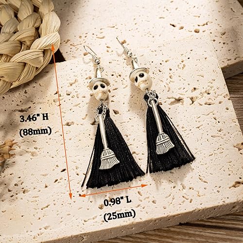 Witch Halloween Earrings Skull Skeleton Tassel Earrings for Women Girls, Witch Accessories Gothic Jewelry4