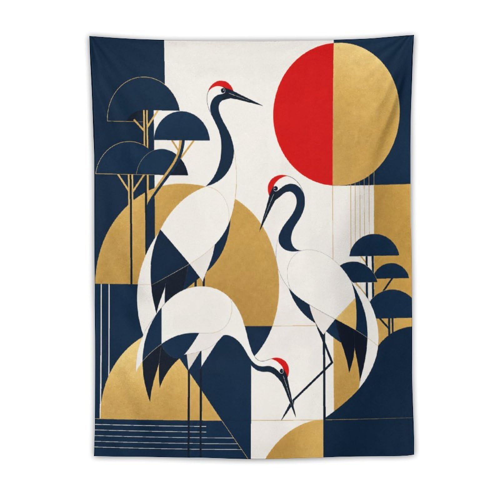 H3B8U2Y5 Art Deco Cranes Wall Tapestry, Ukiyo-e Style, Dorm Room