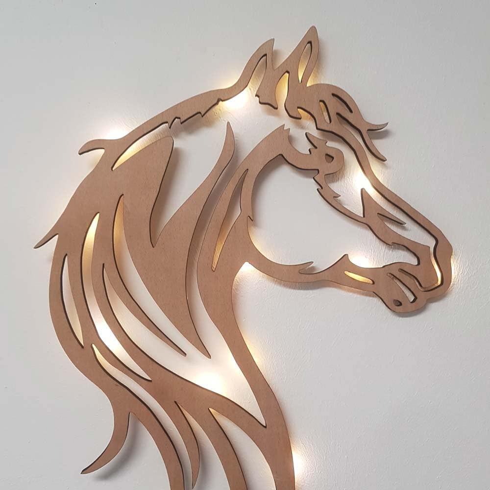 kh Teile Decoración de Pared de Madera diseño de Cabeza de Caballo decoración Interior y Exterior Regalo para Pared Natural Sala de Estar habitación Infantil XXL (Altura 80 cm, Naturaleza)