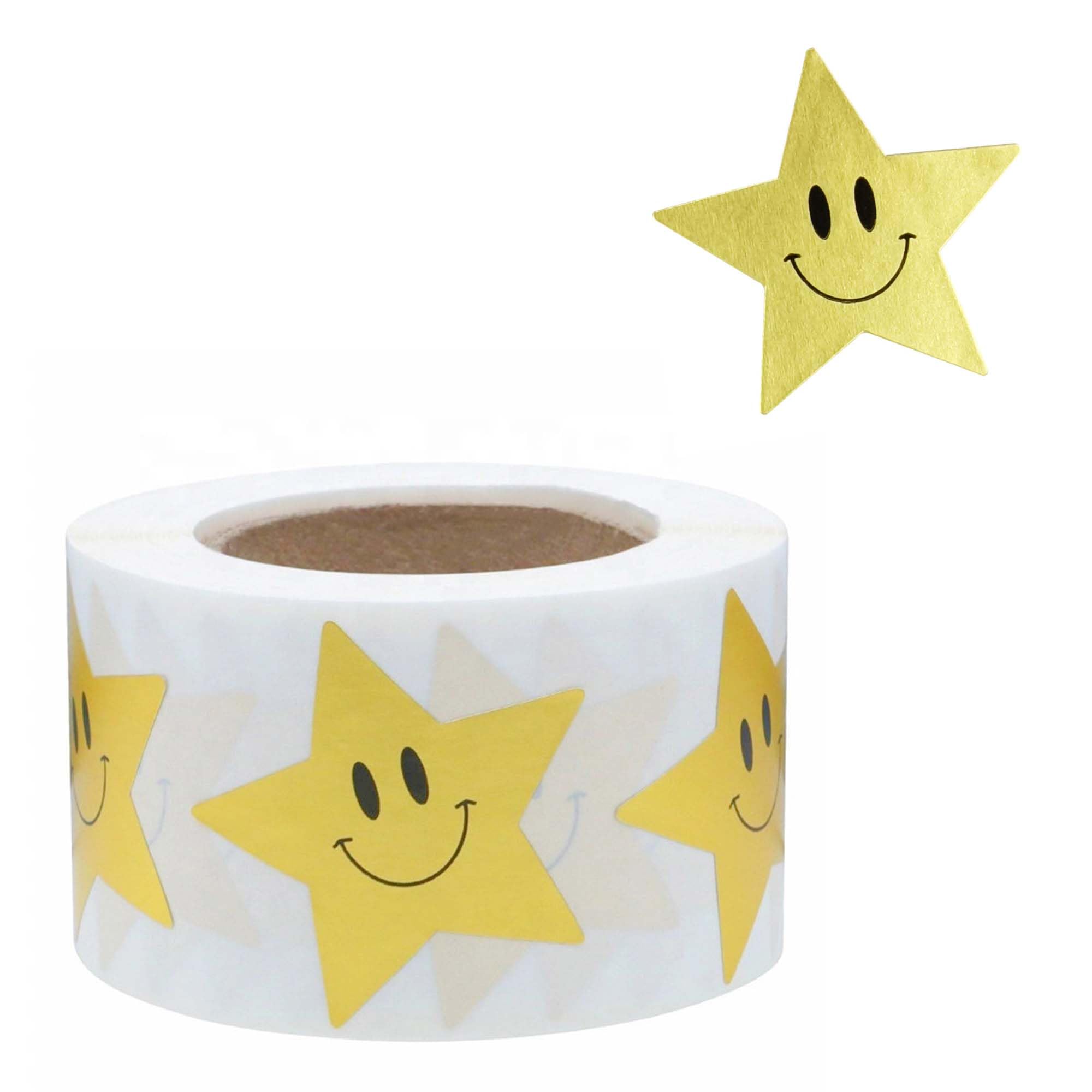 Gold Star Stickers - 500 Pcs, Reward Chart Star Stickers for Kids, Glittery Gold Star Smile Face Stickers for DIY Crafts, Classroom, Teachers, Parents