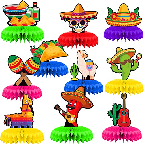 Qpout 10Pcs Mexican Fiesta Honeycomb Centros de mesa Mesa Cinco de Mayo Centro de mesa para carnavales temáticos mexicanos Baby Shower Taco Party Decoración de la fiesta de mesa del