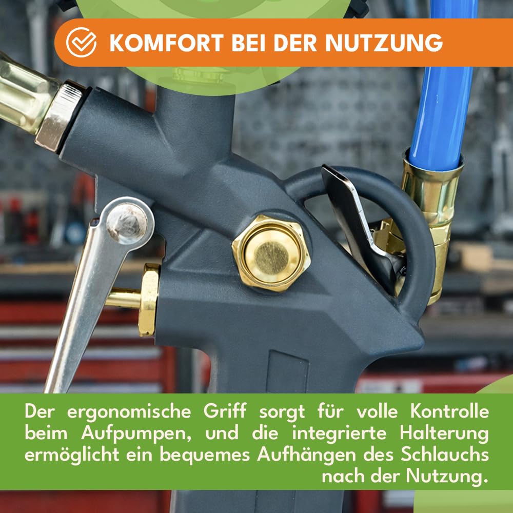 KRUMAD Misuratore di pressione dell'aria digitale, pistola ad aria compressa con LCD, campo di misurazione del manometro 0-16 bar, manometro ad aria compressa, gonfiatore pneumatico con corpo in