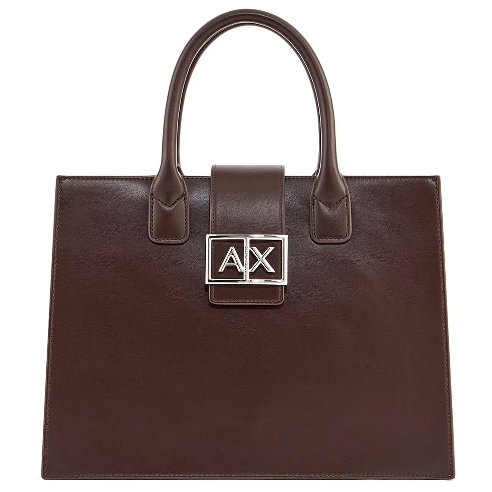 Armani Exchange Women Jodie, Sustainable, Metal Silver Logo Shopping Bag, Dusk Shade, One Size