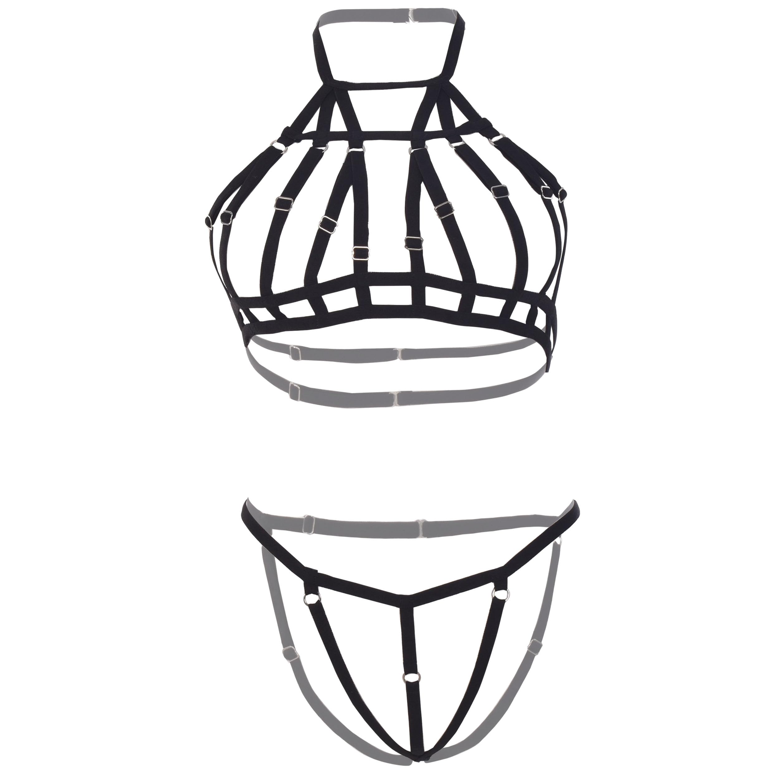 MYZAWomen's Solid Open Bust Harness Strap Lingerie Set (Pack 0f 1)