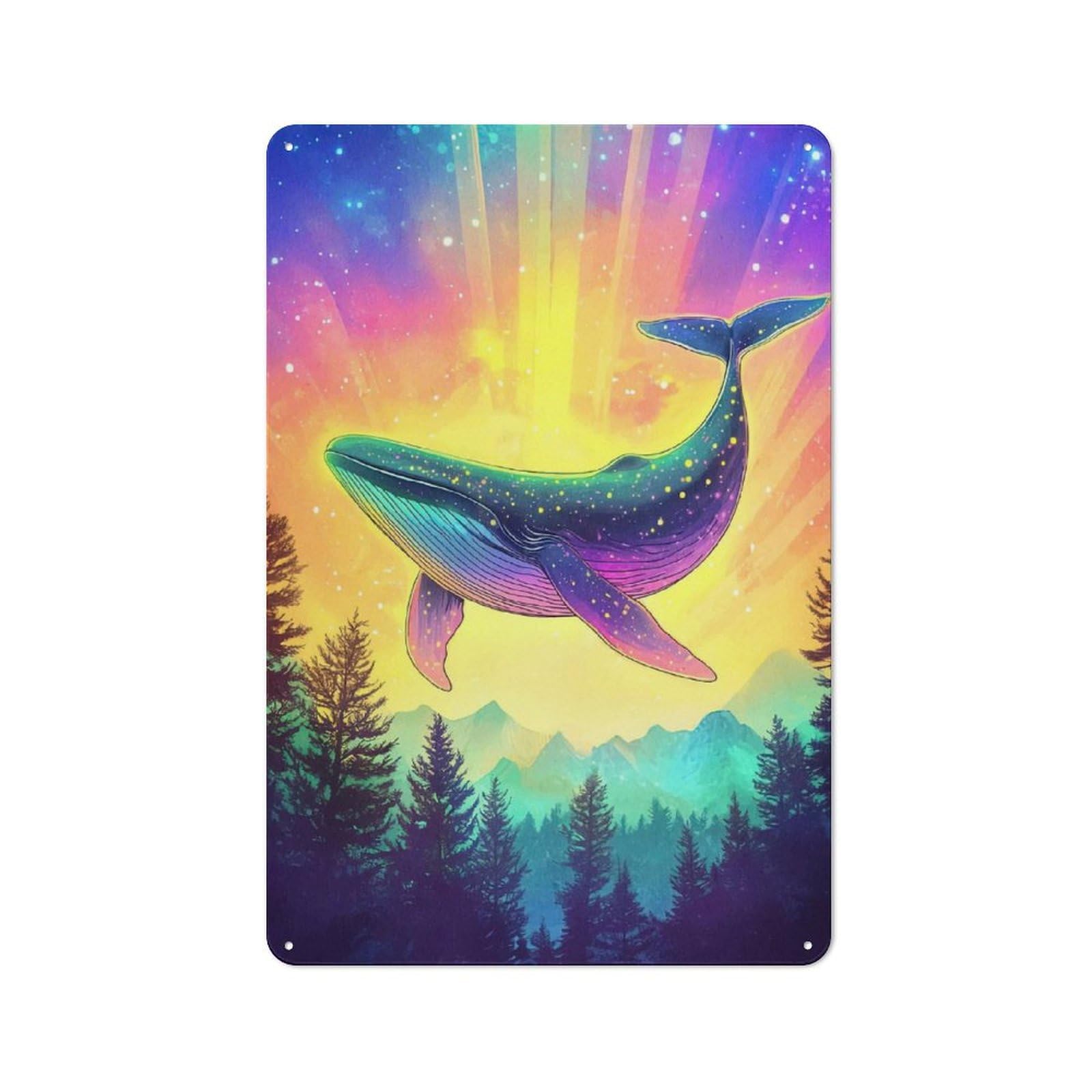 Junmoney Cosmic Whale-1 Tin Wall Plaque 30X20cm With Cosmic Whale For Garage Or Workshop, For Vintage Wall Decor Fans, For Kitchen And Home Bar Decor