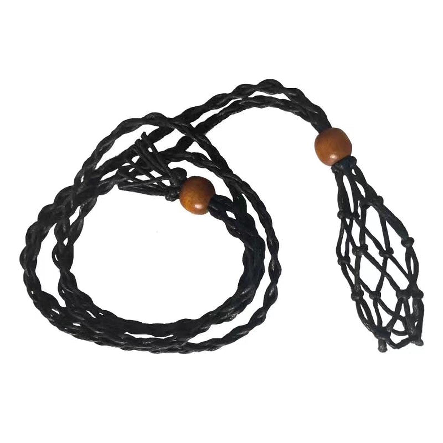 CIFIBIFUNExtra Super Large Black Necklace Cord Crystal Holders Handmade Quartz Cage, Diy Bracelet Jewelry Making Upgraded Adjustable Wooden Beads