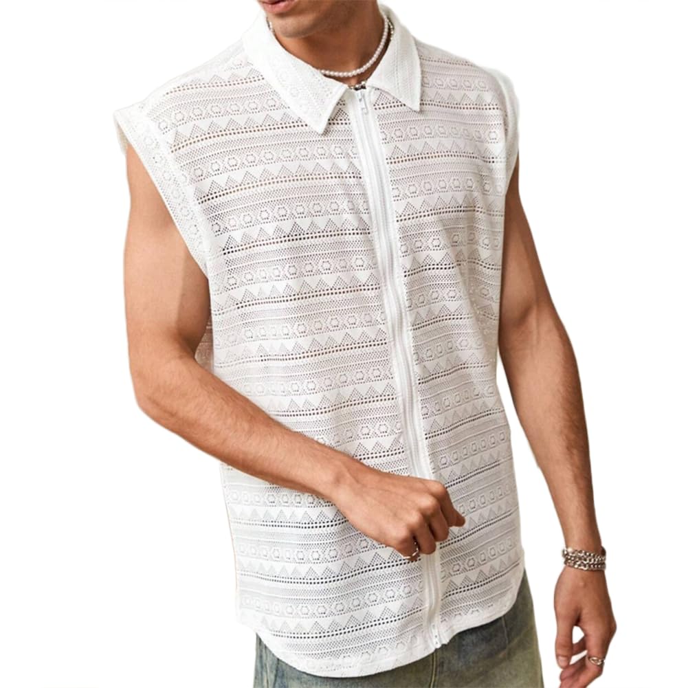 Xyffybhsd Men's White Sheer Tee Shirt Top Through Mesh Long Sleeve Party Club (Size:xl,Color:white)