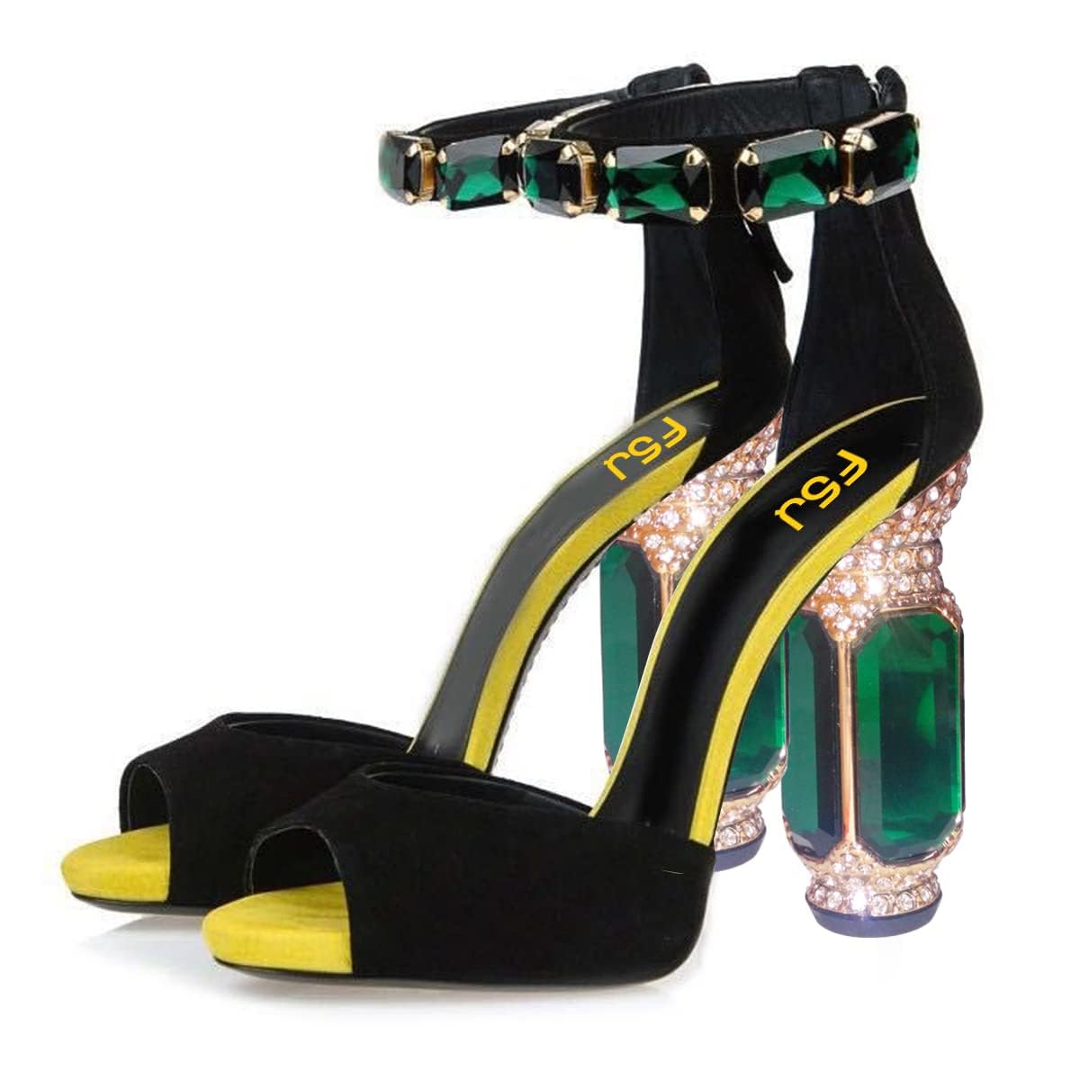 FSJ Women Open Toe Stylish Sandals Ankle Strap Chunky Block High Thick Heels Wedding Party Ballroom Shoes Size 4-15 US