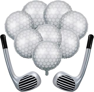 10Pcs Golf Balloon Sports Party Decorations Include 8pcs 18'' Ball Balloons 2Pcs Golf Club, Golfs Balloons Birthday Graduation Party Supplies