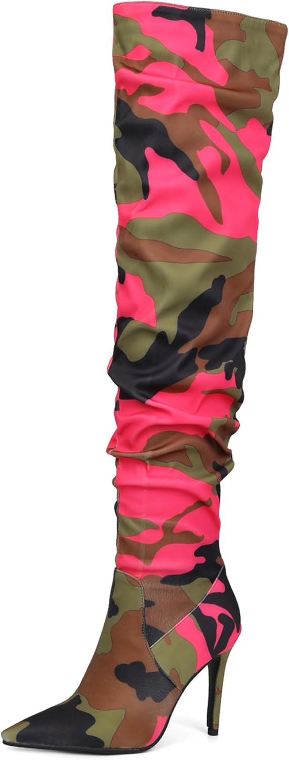 Ladies Pull On Over The Knee Stiletto Heel Boots Slouch