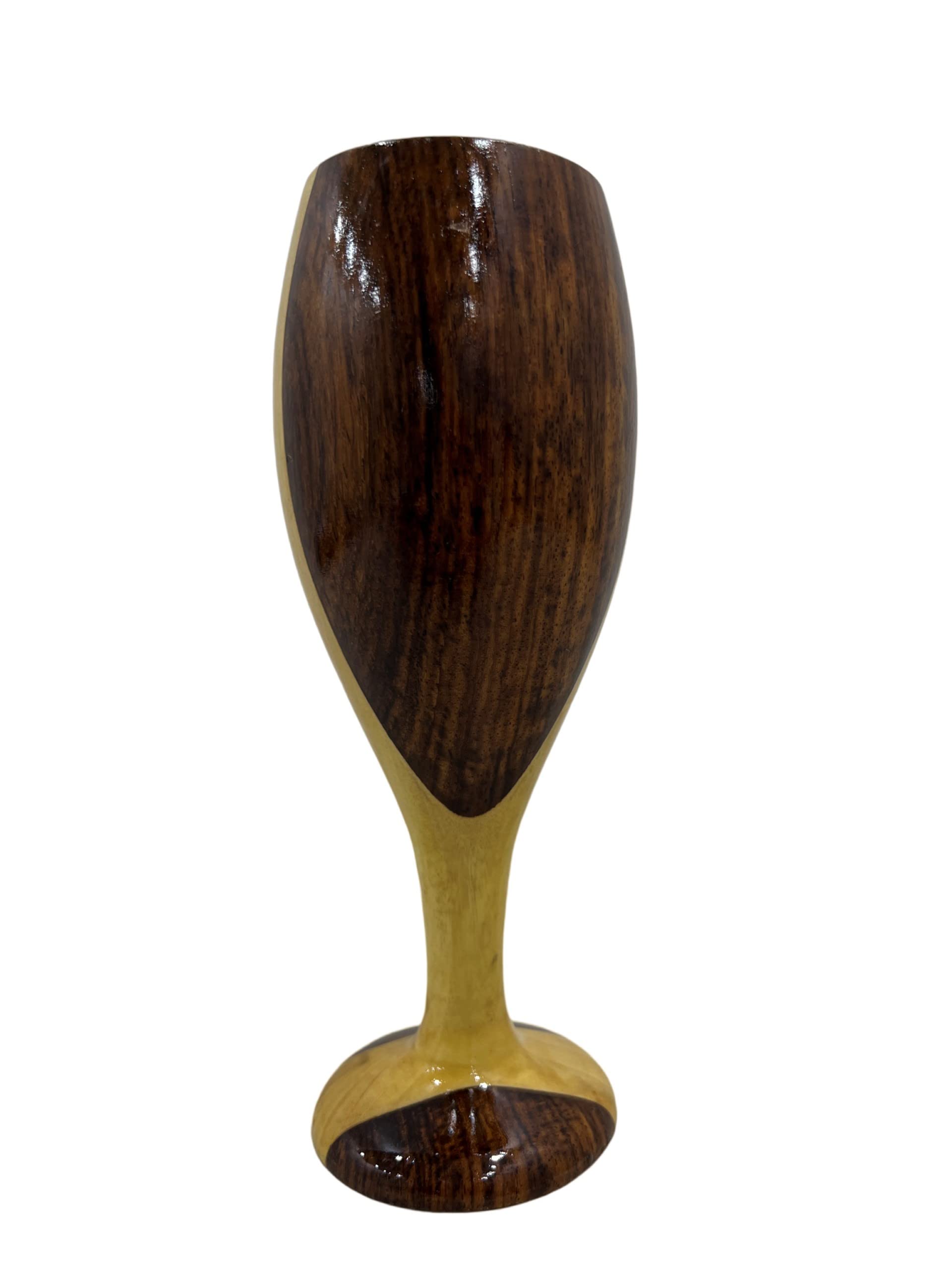 Handmade Wooden Goblet – Mango and Teak Wood Wine Glass, Light and Dark Brown, Unique Drinking Vessel