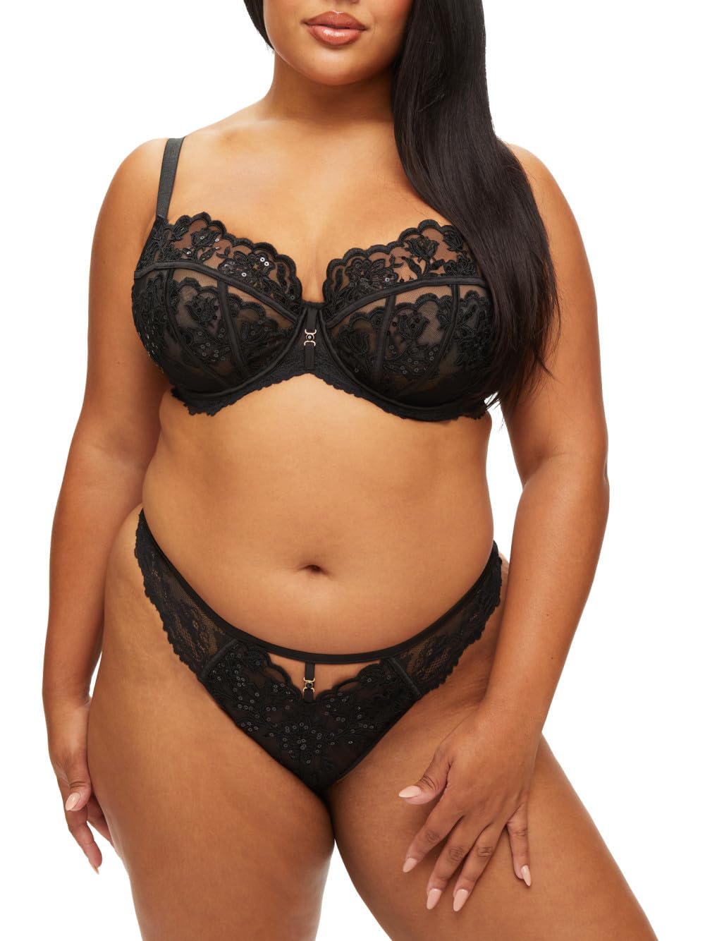 Ann Summers Black Icon Sequin Fuller Bust Non Padded Balcony Bra, 36Dd