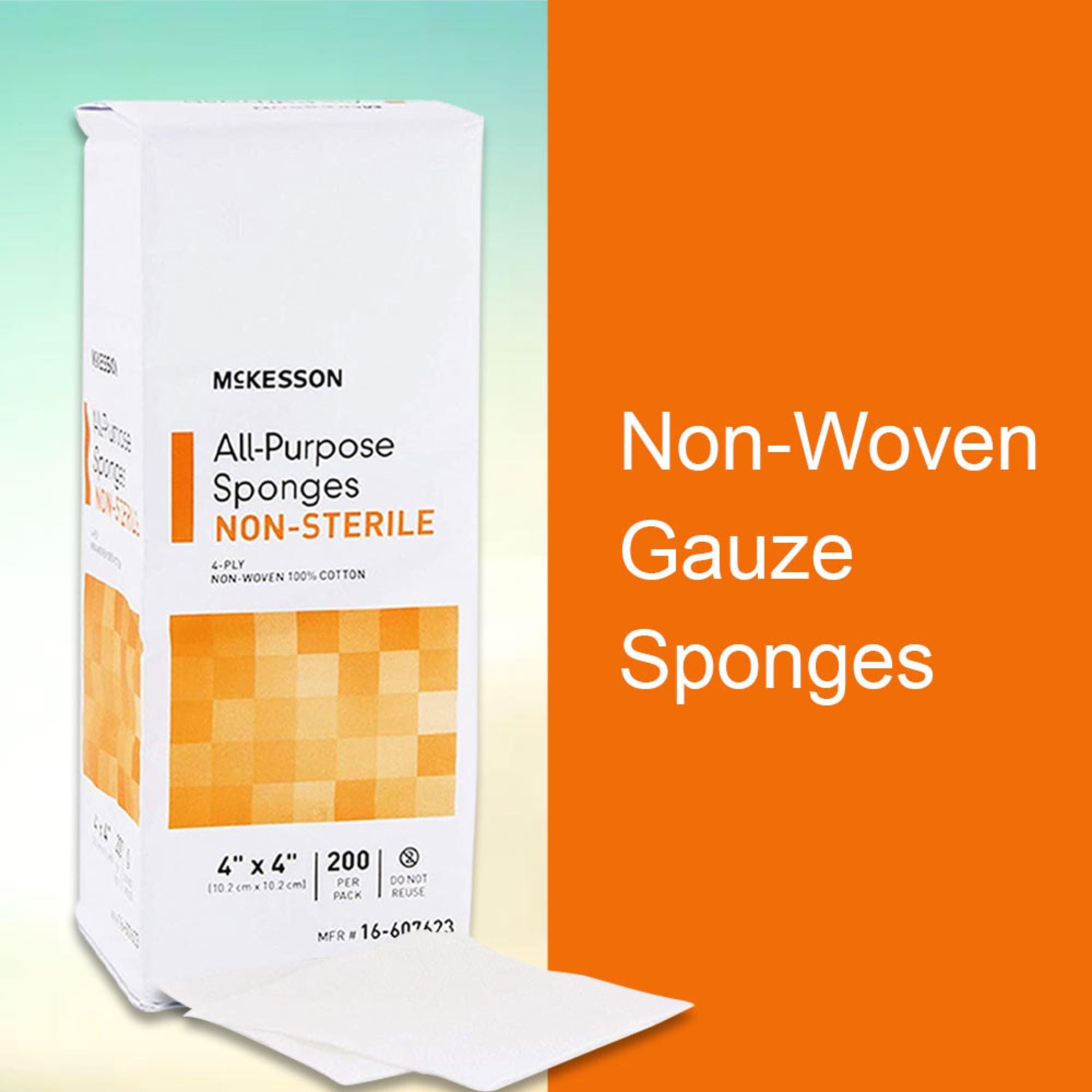 McKesson Esponjas multiusos, no estériles, 4 capas, 100% algodón, 4 x 4 pulgadas, 200 por paquete, 20 paquetes, 4000 en total