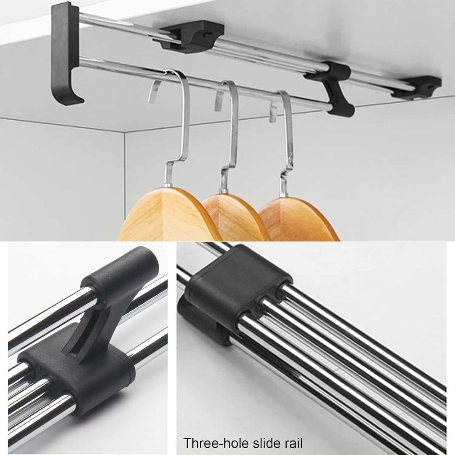 Simple Extendable Pull-Out Closet Valet Rod,Retractable Pants Hangers Sliding hanging rail,for Wardrobe Clothing Storage,Solid cold rolled steel Load-bearing 25kg ( Battery *1 : 35cm/13.7in )