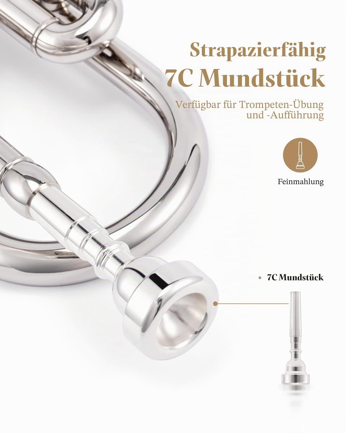 Eastar Bb Standard-Trompeten-Set für Anfänger Messing-Trompeteninstrument für Studenten und Hartschalenkoffer, Reinigungsset, 7C-Mundstück und Handschuhen, ETR-380N, Silber