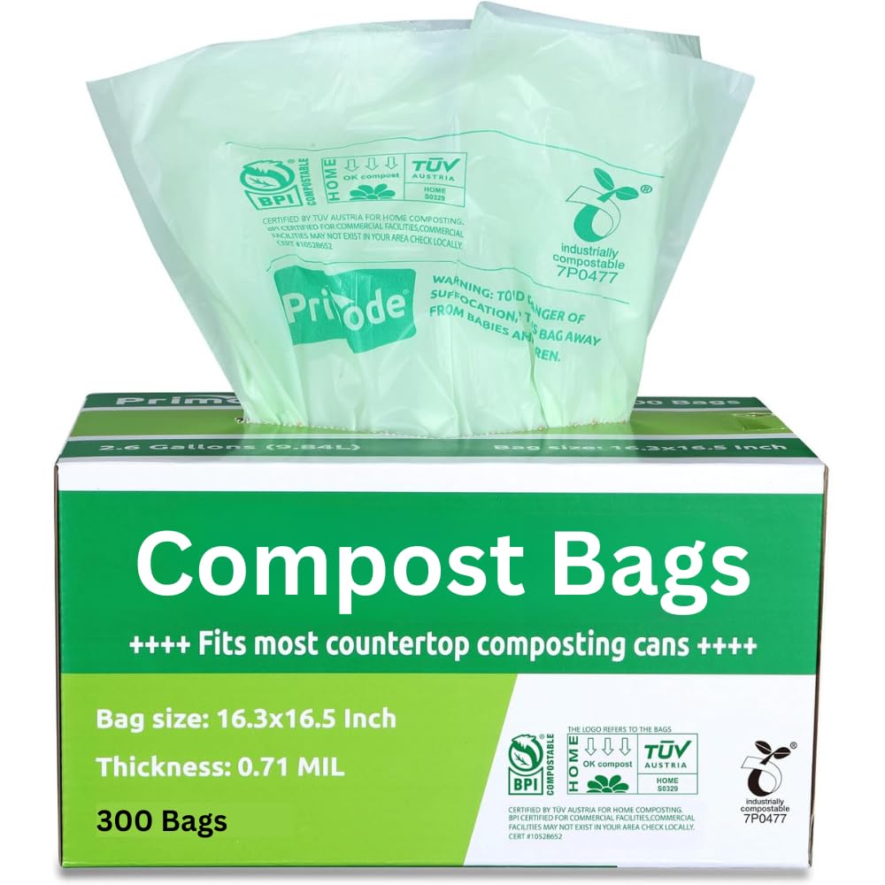 Compost Bags, Compostable Trash Bags 2.6 Gallon Compostable Bags Small 300 Count Compost Bags for Countertop bin Extra Thick 0.71 Mil. ASTM D6400 Certified By BPI and TÜV AUSTRIA 2.6 Gallon, 300 Units