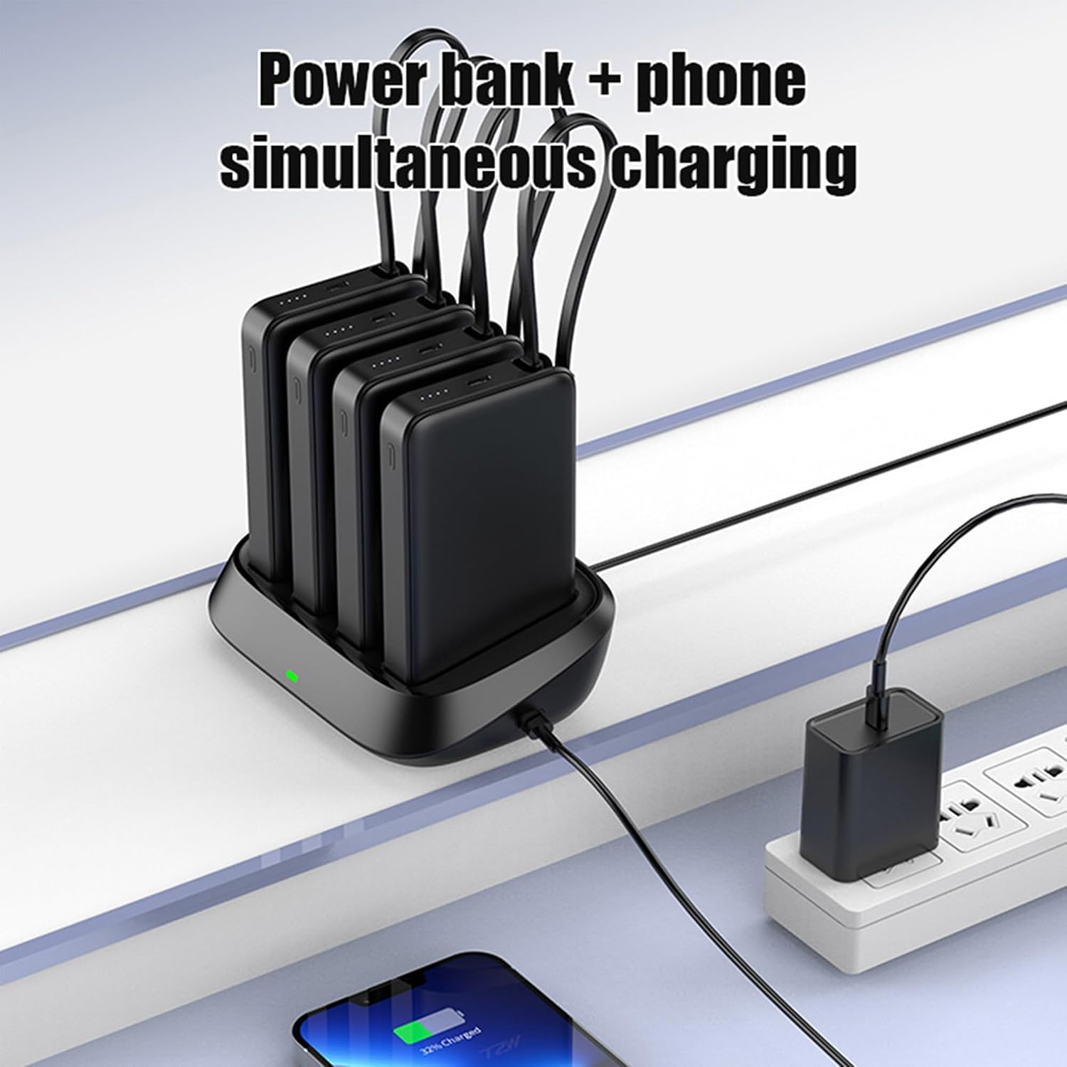 Power Bank Magnético 4×10000mAh,22.5W Batería Externa Carga Rápida | Magnéticas Bateria Portatil con Cables Integrados y Base de Carga para iPhone, Samsung, iPad y más