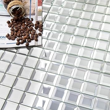 Diflart Mirror Glass Mosaic Tile Crystal Diamond Mosaic Tile (5 facets Silver 5 Sheets)