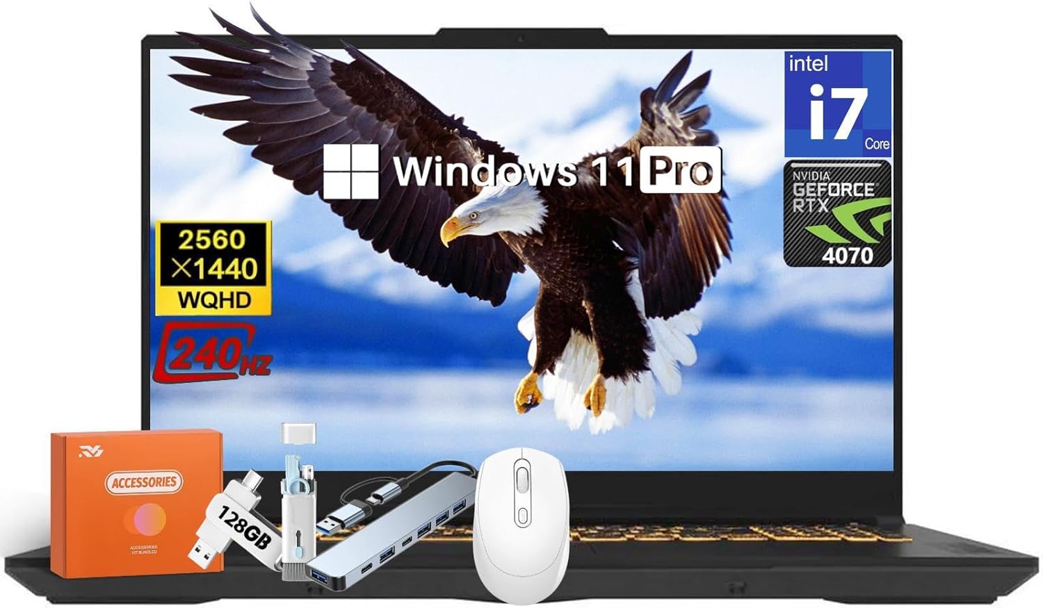 ASUS TUF F17 Gaming Laptop, Intel 10-Core i7-13620H (5.5GHz), NVIDIA GeForce RTX 4070 8GB, 17.3" WQHD 2.5K 240Hz IPS, 64 GB DDR5, 2 TB SSD, Wi-Fi 6E, RGB Backlit KB, Windows 11 Pro, w/Accessories