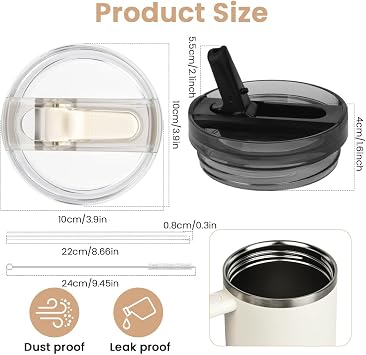 Leak Proof Lid for Stanley Cup,2 Pack 40 oz Tumbler Flip Straw Lid Replacement fit for Stanley Quencher,Detachable Spill Proof Splash Resistant Travel Tumbler Lids