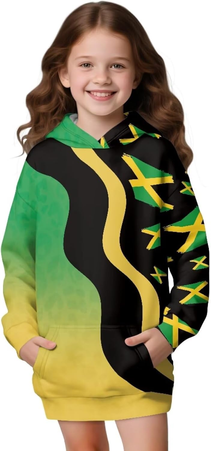 Girls Hoodies Kids Long Pullover Hooded Sweatshirt, Long Hoodies Children Hoodie Dress with Pockets, for 5-14 Years