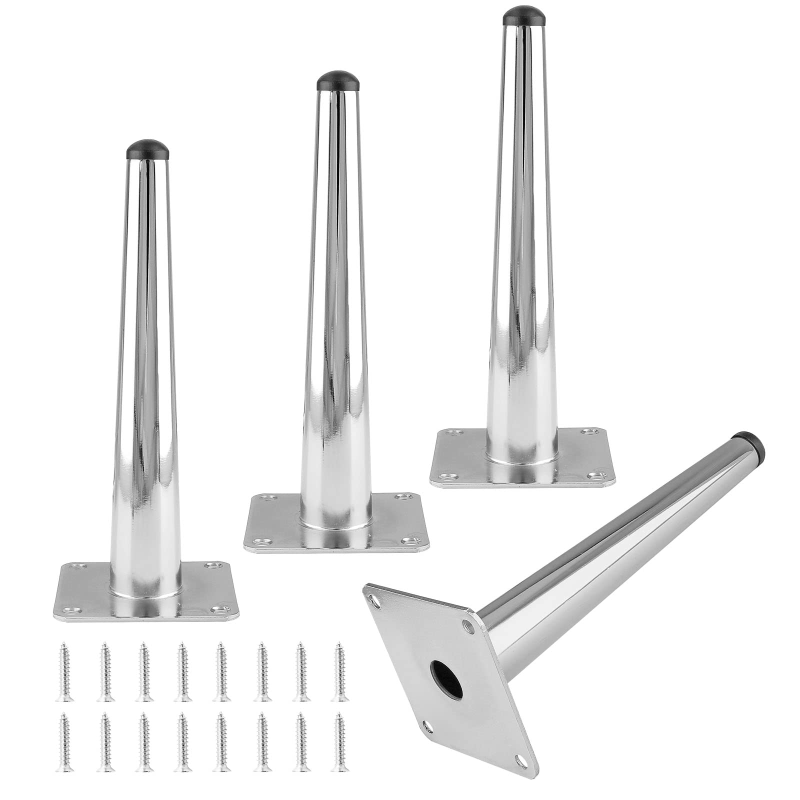 4pcs 8 Inch Furniture Legs, Straight Conical Metal Legs Chrome Mid-Century Style Furniture Feet for Sofa Cabinet Table Chair Cupboard Couch Ottoman Home DIY Projects