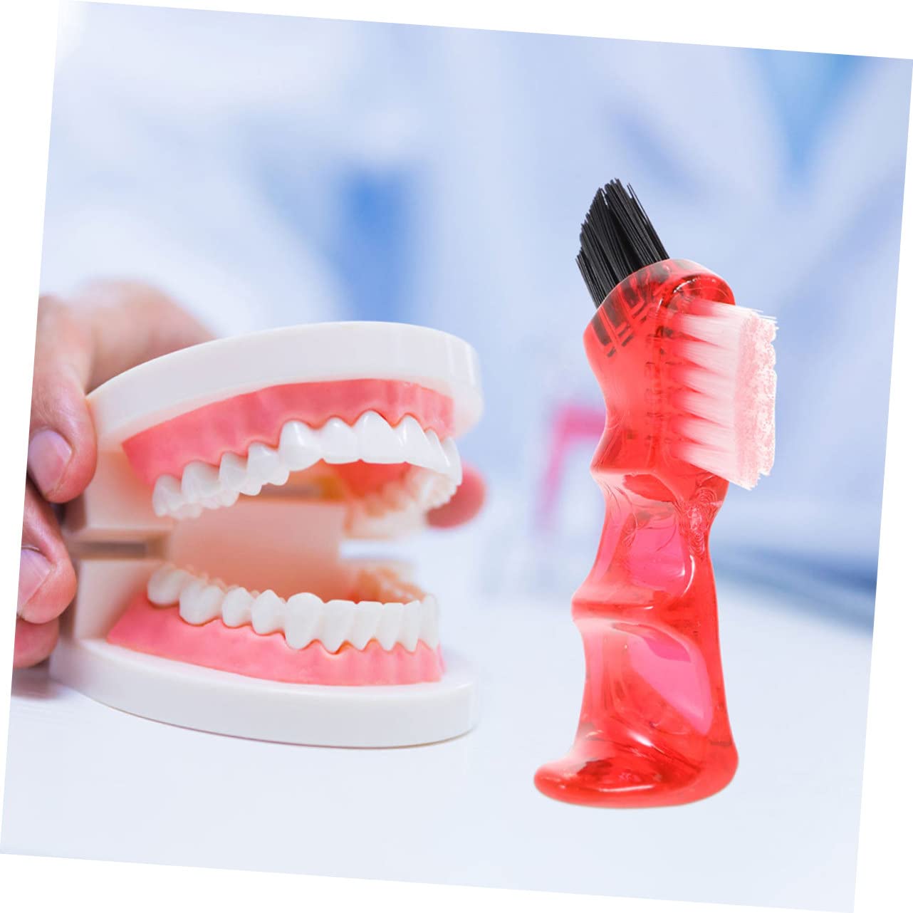 Healvian Spazzola per Pulizia Dentiera 3pezzi Mini Multi-funzionale in Plastico Pp Doppia Faccia, Resistente la Pulizia delle Protesi Domestiche