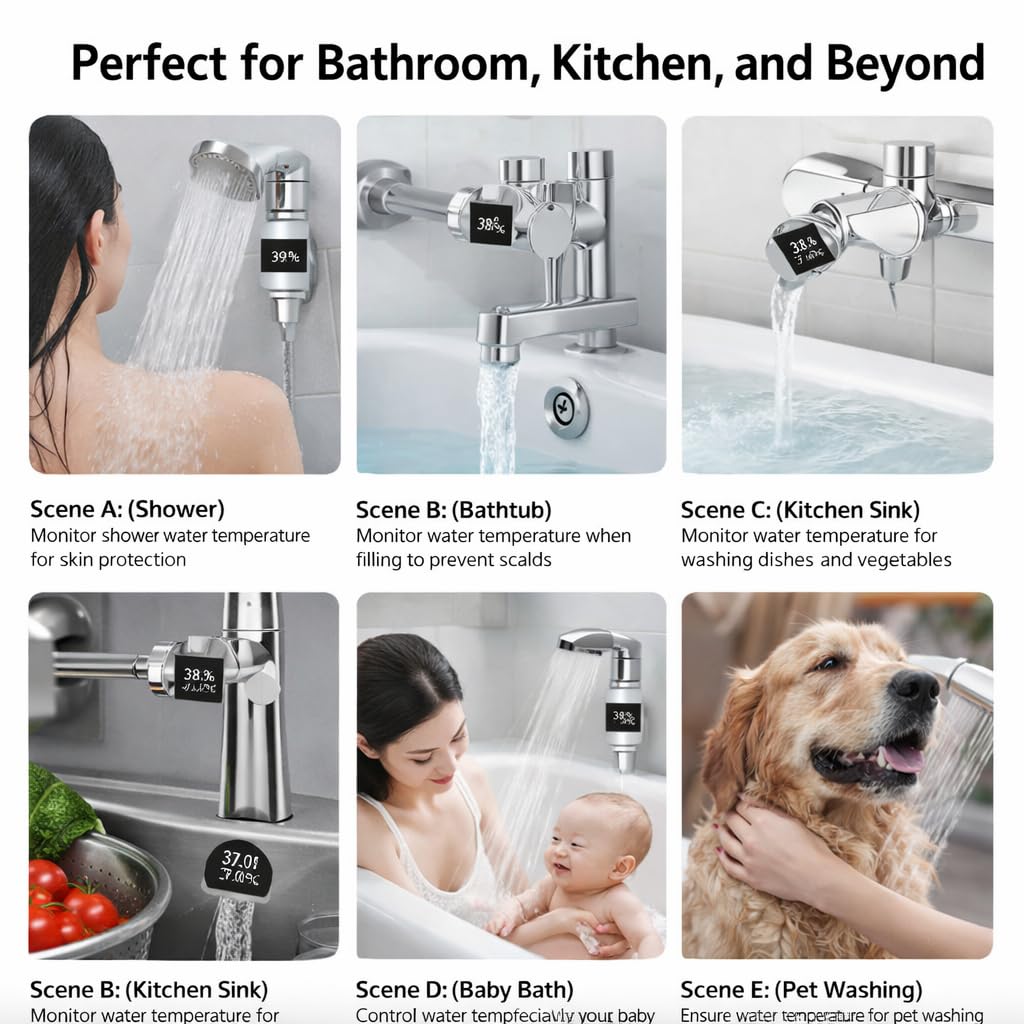 Termómetro de Ducha, Termómetro de Agua de ABS, Monitor de Temperatura para el Hogar, Cocina, Baño, Bañera