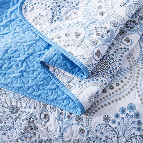 NEWLAKE Cotton Bedspread Quilt Sets - Reversible Patchwork Coverlet Set, Blue Classic Royal Pattern, California King Size
