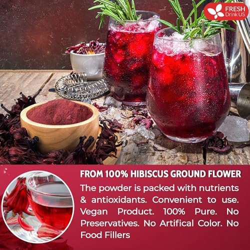 Image of FreshDrinkUS, Premium 16oz Hibiscus Flower Powder, 100% Natural and Pure from Hibiscus Flowers, Natural Food Coloring, No Additives, No Gluten, No Sugar, Vegan