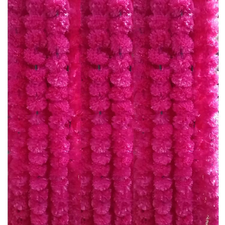 Image of Artificial Marigold Flowers | Genda Phool for Decoration | Genda Phool Mala | Marigold Garland (5 Pieces) (Pink)