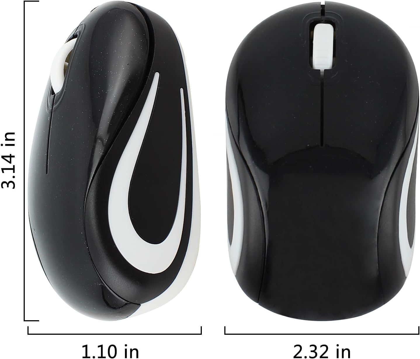 Wireless Cute Mini Computer Mouse - Small Size, Portable, Compact Travel USB Optical 3 Buttons 1000 DPI Cordless Mouse for Laptop PC Computer Notebook MacBook Kids Girl Gift (Black)