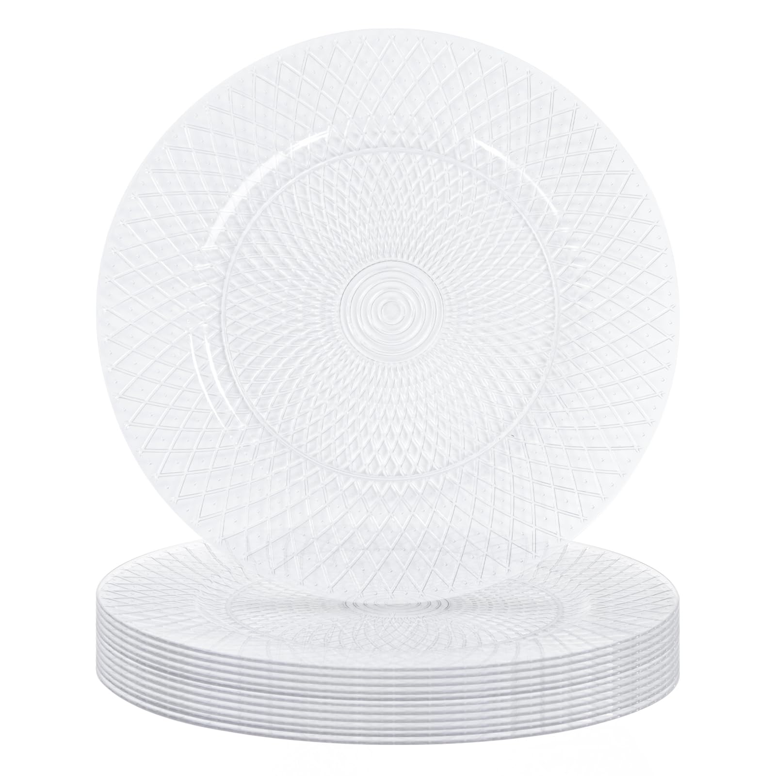 MAONAME 13" Clear Charger Plates Set of 12, Round Table Chargers for Dinner Plates, Plastic Weaving Plate Chargers for Table Setting, Wedding Decor
