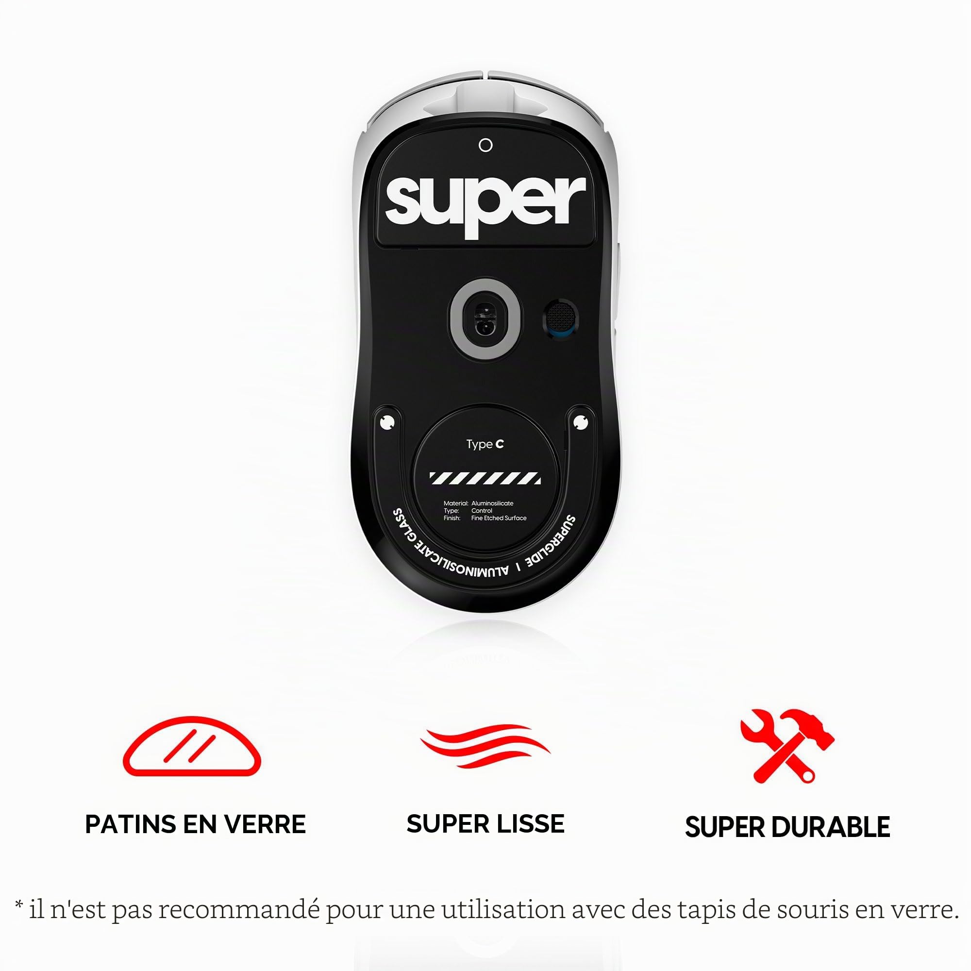 Superglide2 - Nouvelle Surface texturée à Vitesse contrôlable, Pieds de Souris/Patins en Verre Ultra résistant, Semelle Lisse et Durable pour Logitech G Pro X Superlight2 [Noir]