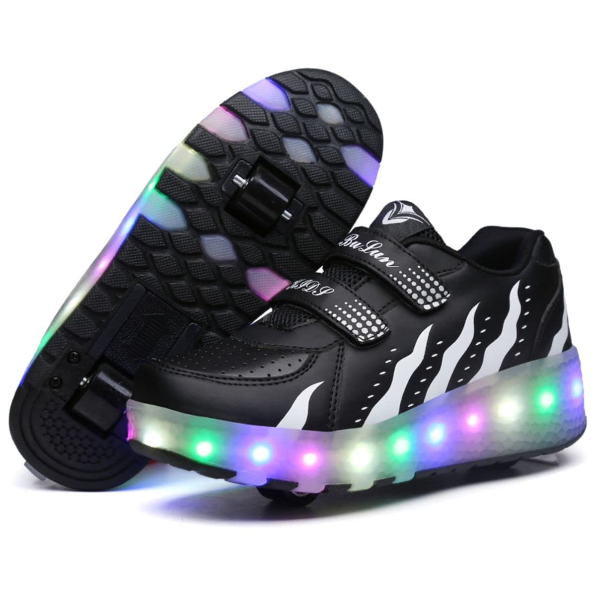 Scarpe Ragazza da Ragazzo con Ruote, 2 in 1 per Bambini, con rotelle, per Skateboard, Sneakers, Nero, 35 EU