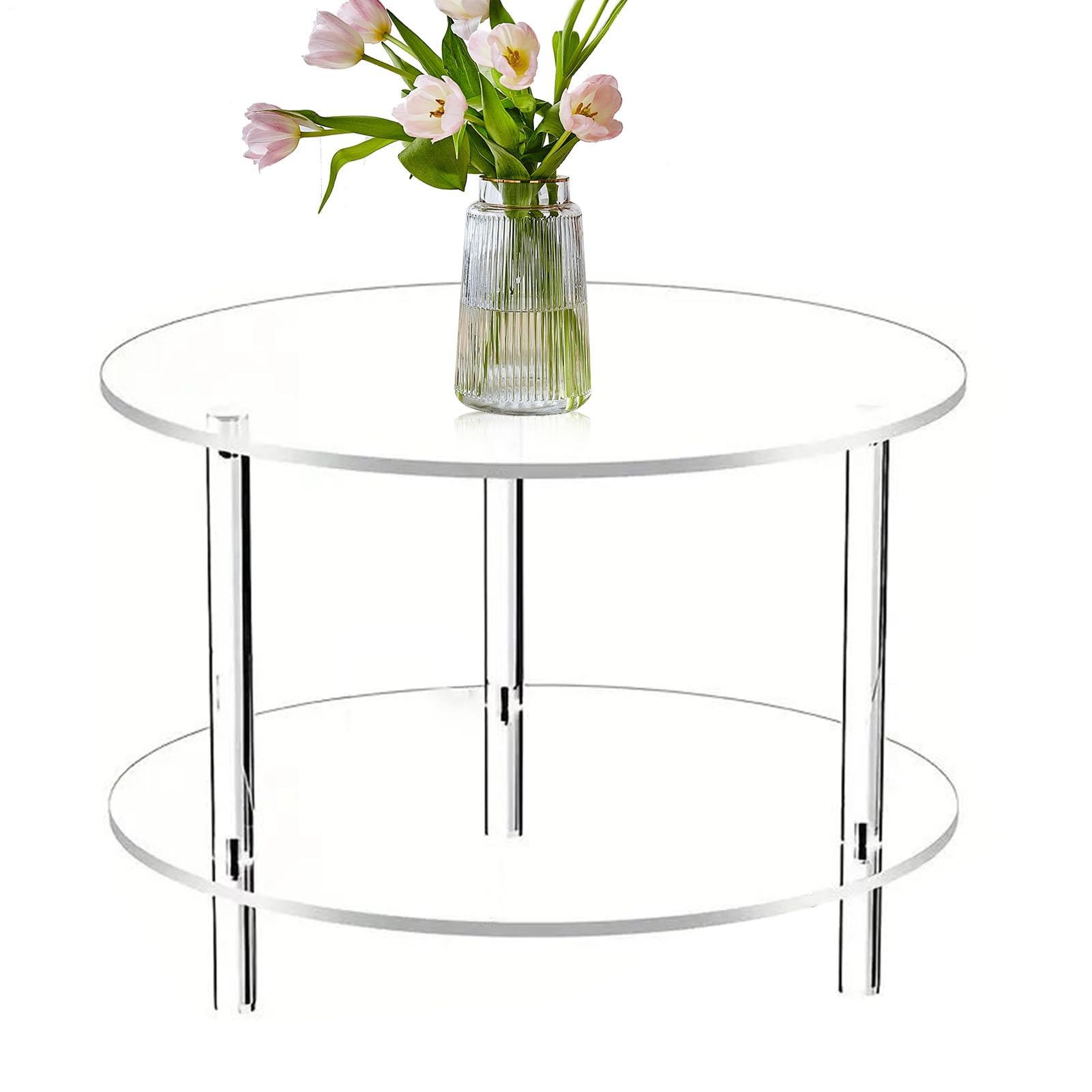 – Round Coffee Table | 2-Tier Tea Table,Modern Furniture, 15.7 x 15.7 x 16.5 Inch Clear Nightstand for Small Space Apartment Balcony