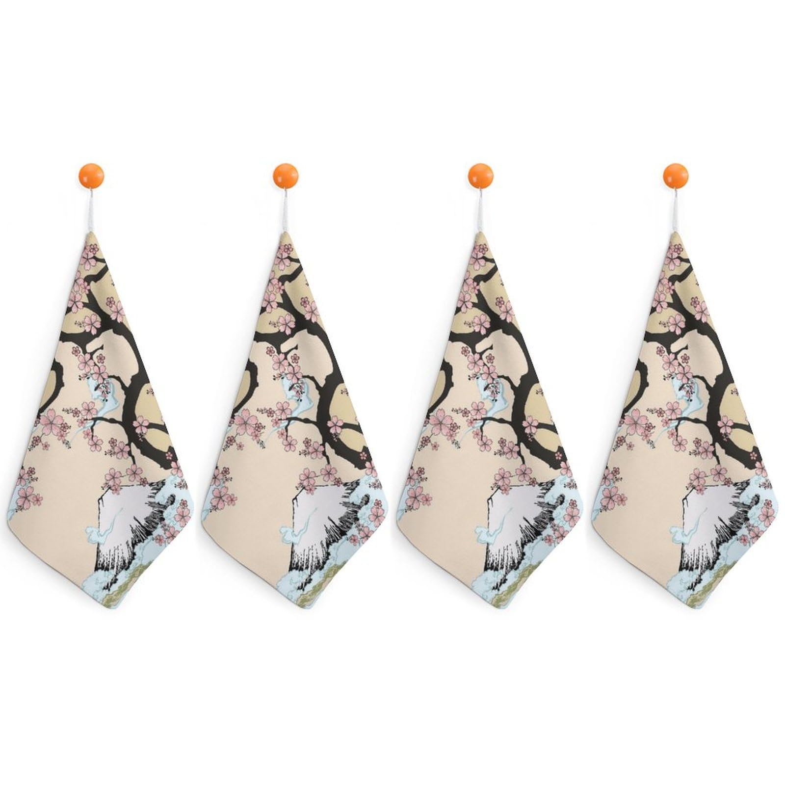 LWORZIIB 4 Piece Hanging Hand Towels, Fuji Mountain Cherry Tree in Japan Small Dry Hand Towel for Kitchen Bathroom