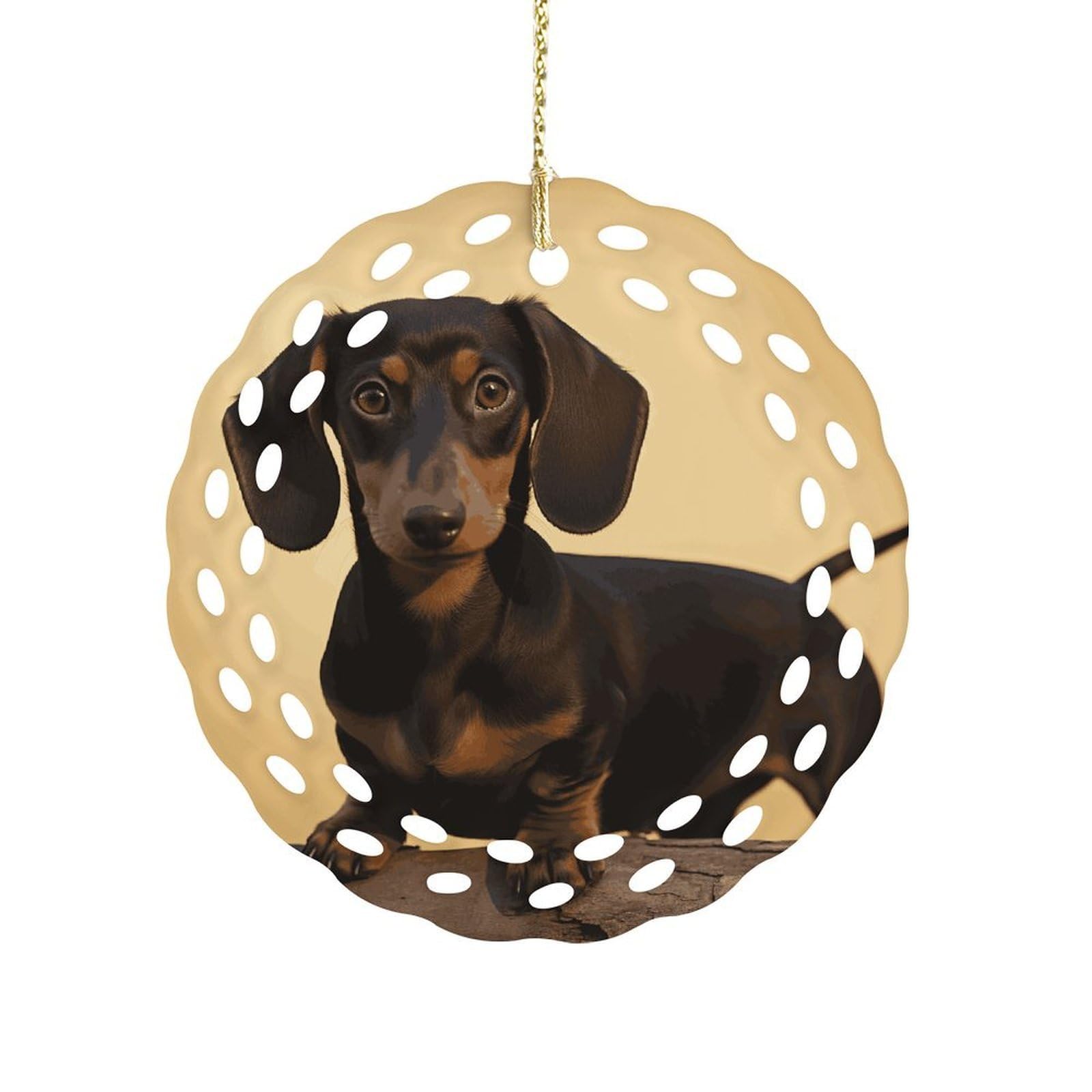 Btcowzrv Style A Cute Dachshund Ceramic Ornament,Round Ornaments With Hole Easy To Hang,Hanging Ornament For Wedding Party Home Window Garden Christmas Day Decor