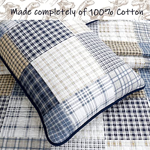 image for Cozy Line Home Fashions Benjamin Cute Dinosaur Plaid Printed Pattern N