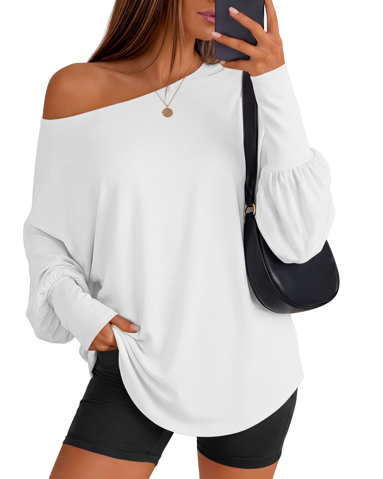 Huukeay Women's Off The Shoulder Shirts Oversized Tops
