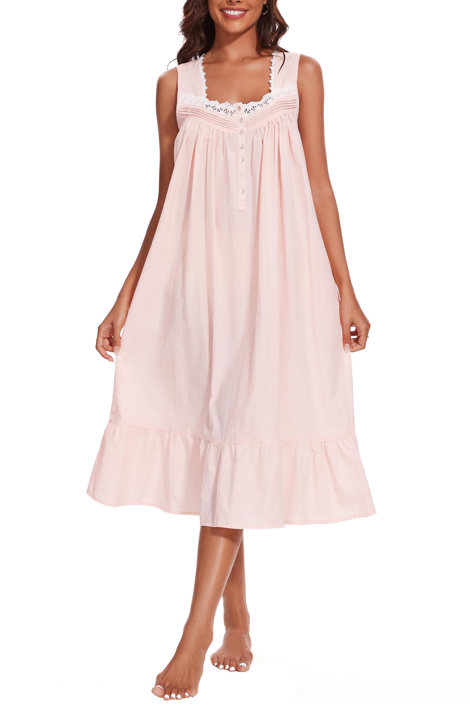 AVIIER 100% Cotton Nightgowns for Women Sleeveless Sleep Dress Ladies Gowns Sleepwear with Pockets