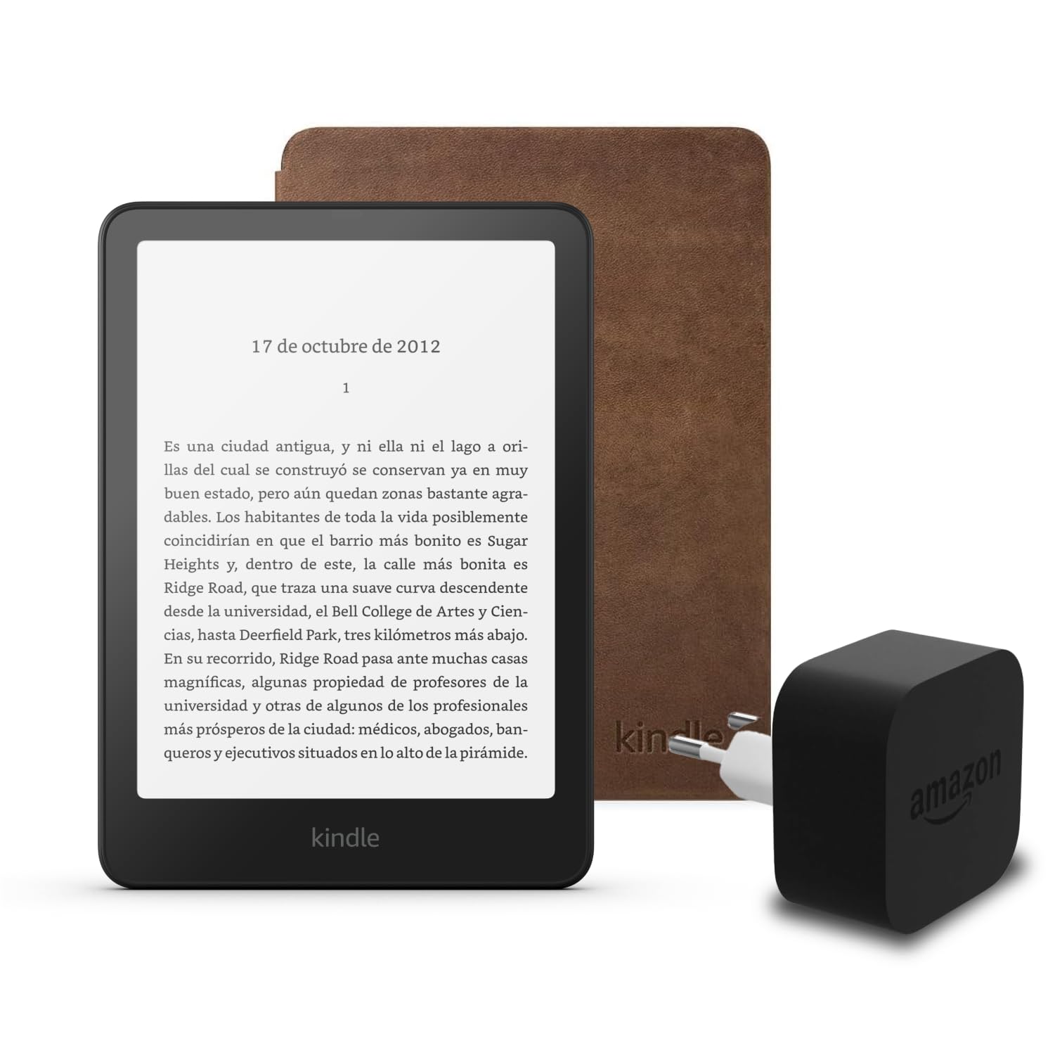 Kindle Paperwhite 2024 de 16 GB sin anuncios, funda de cuero y cargador Amazon Powerfast 6