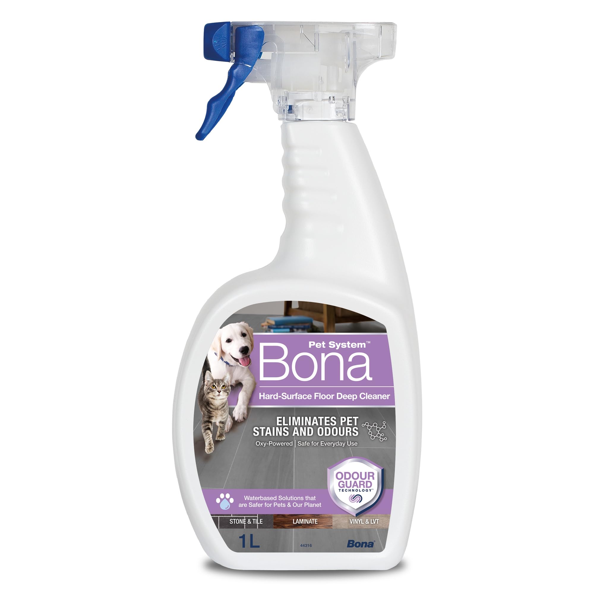 Bona Pet Hard-Surface Floor Deep Cleaner, Pet Stain and Odour Remover, Pet Friendly Floor Cleaner Liquid, Spot Cleaning, 1 Litre Spray Bottle