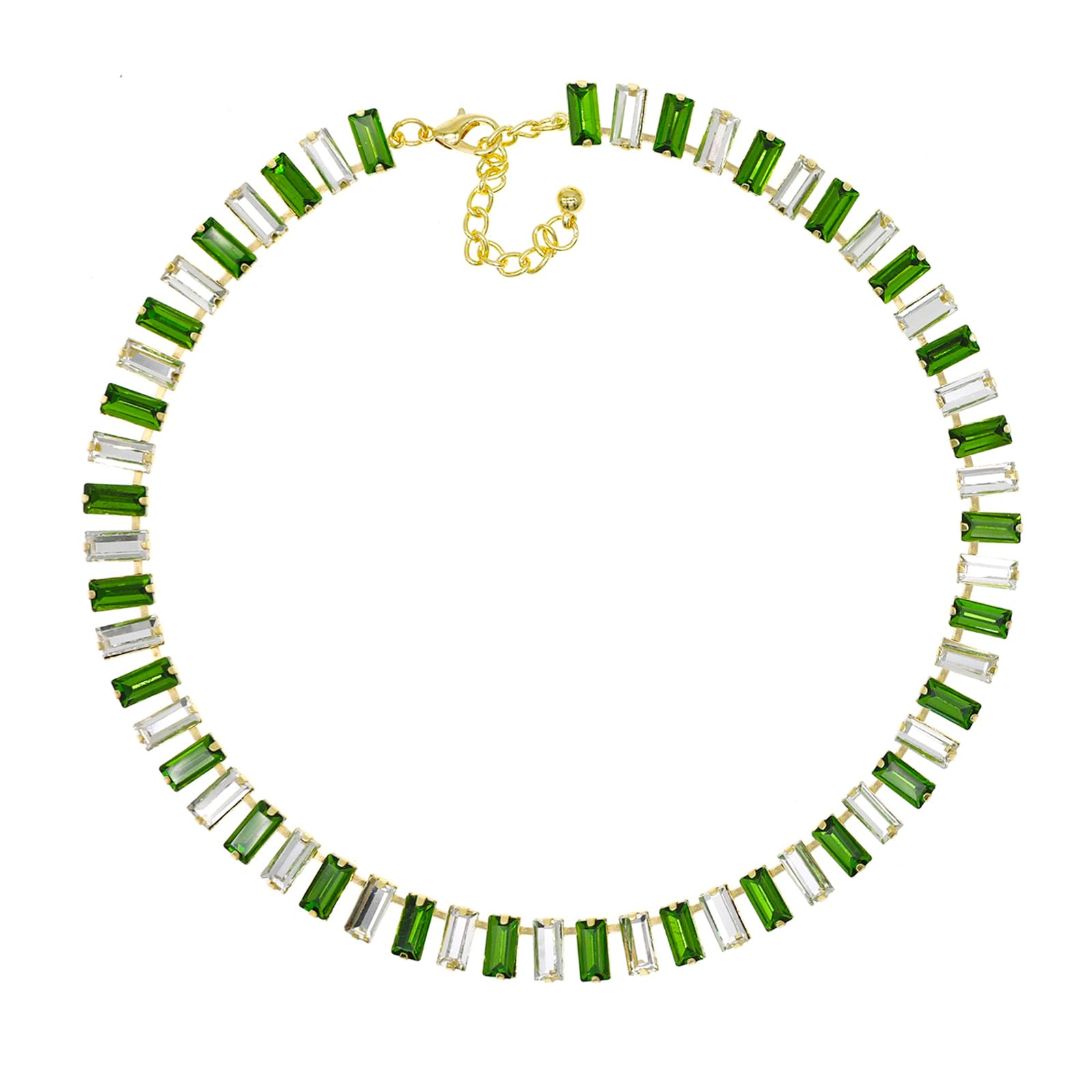 Crystal Rhinestone Choker Collar Necklace for Women Emerald Statement Piece Sparkly Colorful Crystal Neck Gold Chain Necklace