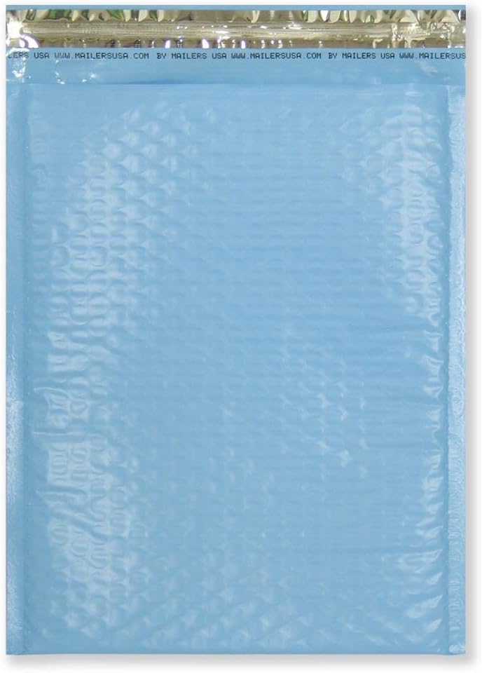 100 Size #5 10.25x15" Pastel Blue Padded Bubble Envelope Mailers - 11x15" OD