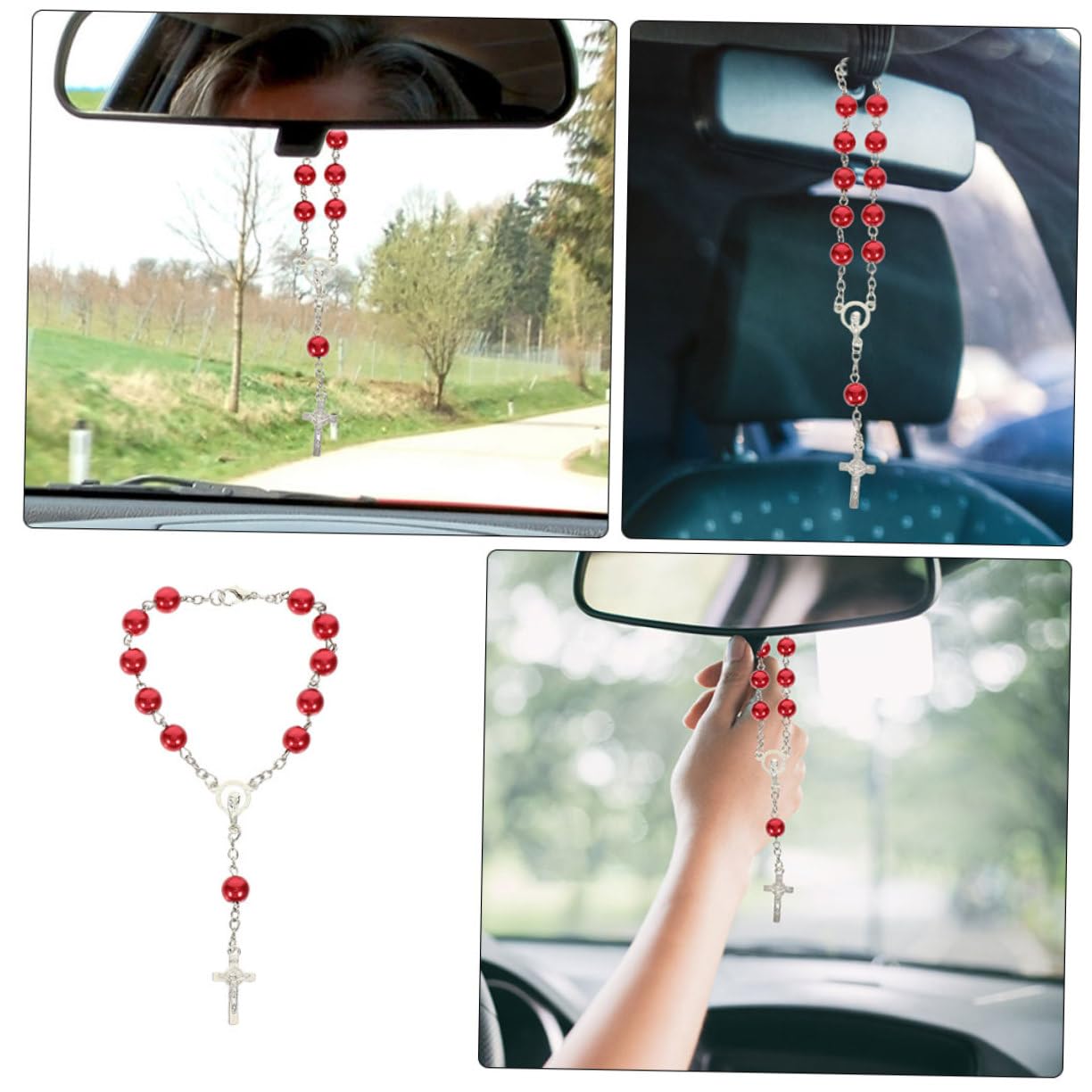 2PCS Car Rosary for Rearview Mirror, Car Rosary with Cross 2PCS Car Rosary for Rearview Mirror, Car Rosary with Cross