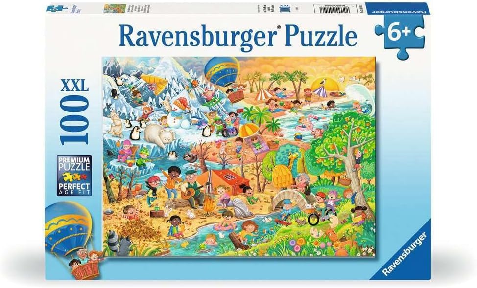 Ravensburger - Puzzle Four Seasons of Fun, 100 Pieces XXL Jigsaw Puzzle for Children 6 Years, 49 x 36 cm